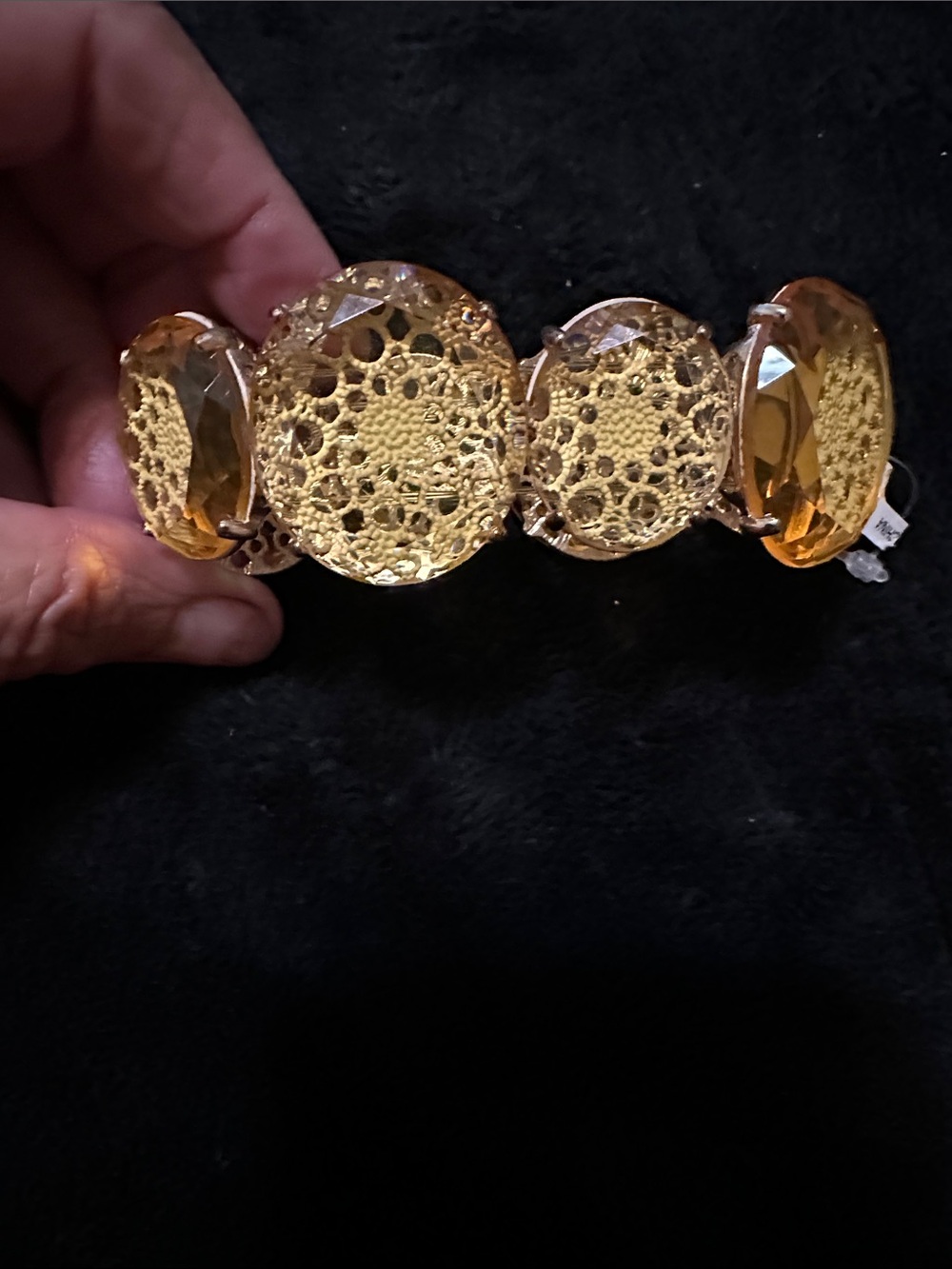 Gold-Tone Filigree and Faux Amber Stone Stretch Bracelet New w/Tag